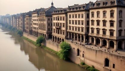 Fototapeta premium Antique buildings and river is flowing between the buildings