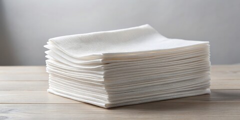 Stack of White Linen Napkins on Wooden Table