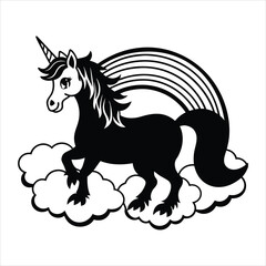 rainbow unicorn on clouds vector