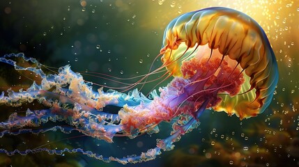 Naklejka premium A close-up of a jellyfish in a body of water with bubble formation on its head