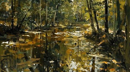   A Creek in Forest, Painted by Nature