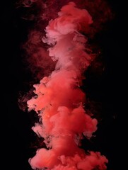 Abstract red ink swirls on black background