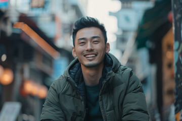 Obraz premium East Asians handsome man smiling, jacket