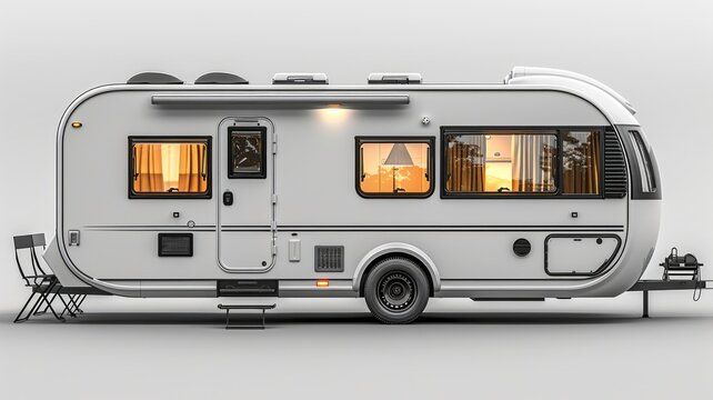 Modern caravan with large windows and sleek design