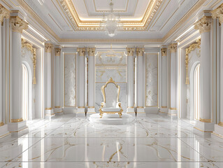 Fototapeta premium Decorated empty throne hall. White throne design