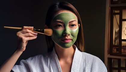 Cosmetologist applying moisturizing mask with brush