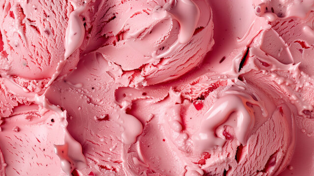 Texture surface of ice cream. Background of strawberry ice cream close-up. Banner