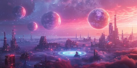 Futuristic Cityscape Under a Starry Sky