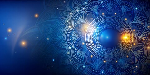Ornate mandala design on a deep blue background shimmering with sparkles for diwali celebrations