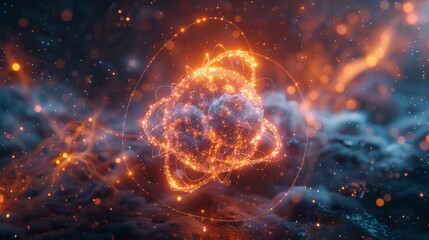 Fototapeta premium The energy of chemical reactions of atoms, protons and electrons.