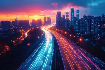 Nighttime Cityscape with Light Trails