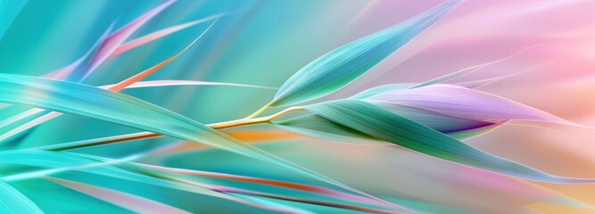 Fototapeta premium Abstract floral botanical illustration of vibrant, pastel-colored leaves with soft, flowing gradients, nature-inspired digital art concept.