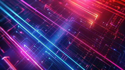 A futuristic abstract background with glowing neon lines and subtle digital noise effects, leaving space for modern text.