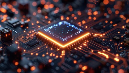 Glowing Processor on Motherboard