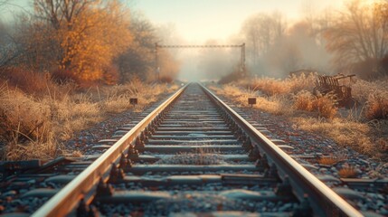 Obraz premium Railway rails, close-up, go into the distance