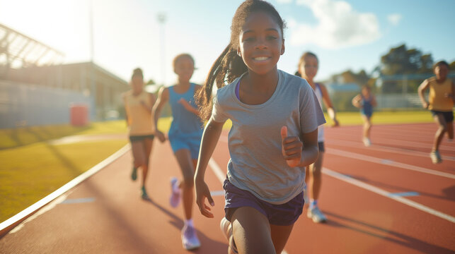 African American Girls Running on Track During Daytime