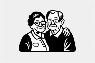 A couple of old men are hugging each other. The man on the left is wearing glasses and the man on the right is wearing a sweater