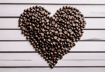Roasted coffee beans heart shape