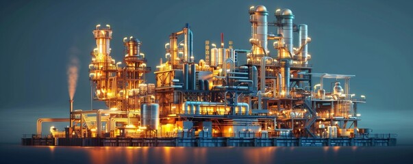 Fototapeta premium Evolution from a simple oil rig to a large oil and gas plant, Generative AI