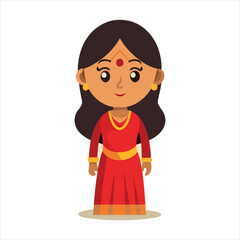 Cartoon Indian woman in traditional clothes art vector