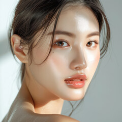 Asian beauty with exquisite healthy glow skin facial with clean fresh skin Face care, facial treatment, commercial concept. Job ID: f14a9d36-a774-4252-a33d-81e19a1761cf