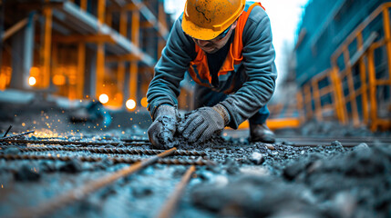 Man working on constructions wearing safety equipments