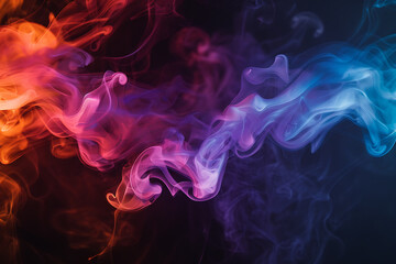 Obraz premium Floating smoke-like shapes in various colors on a black background, creating an ethereal and mesmerizing visual effect.