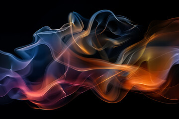 Obraz premium Floating smoke-like shapes in various colors on a black background, creating an ethereal and mesmerizing visual effect.