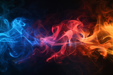 Fototapeta premium Floating smoke-like shapes in various colors on a black background, creating an ethereal and mesmerizing visual effect.