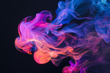 Floating smoke-like shapes in various colors on a black background, creating an ethereal and mesmerizing visual effect.