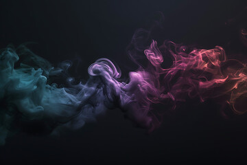 Fototapeta premium Floating smoke-like shapes in various colors on a black background, creating an ethereal and mesmerizing visual effect.
