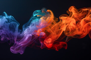 Floating smoke-like shapes in various colors on a black background, creating an ethereal and mesmerizing visual effect.
