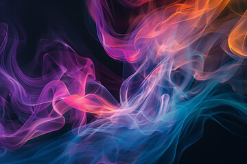 Obraz premium Floating smoke-like shapes in various colors on a black background, creating an ethereal and mesmerizing visual effect.