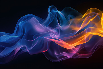 Floating smoke-like shapes in various colors on a black background, creating an ethereal and mesmerizing visual effect.