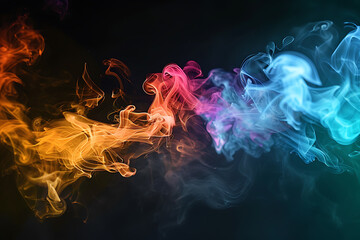 Floating smoke-like shapes in various colors on a black background, creating an ethereal and mesmerizing visual effect.