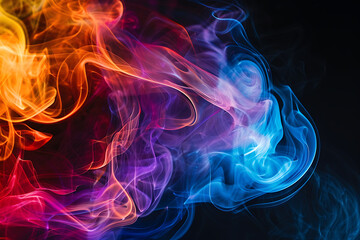 Floating smoke-like shapes in various colors on a black background, creating an ethereal and mesmerizing visual effect.