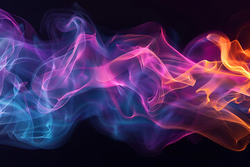 Fototapeta premium Floating smoke-like shapes in various colors on a black background, creating an ethereal and mesmerizing visual effect.