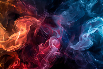 Obraz premium Floating smoke-like shapes in various colors on a black background, creating an ethereal and mesmerizing visual effect.