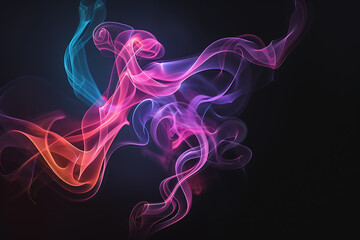 Floating smoke-like shapes in various colors on a black background, creating an ethereal and mesmerizing visual effect.