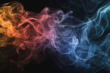 Floating smoke-like shapes in various colors on a black background, creating an ethereal and mesmerizing visual effect.