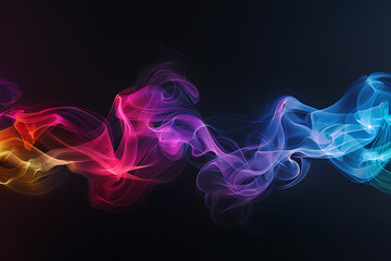 Floating smoke-like shapes in various colors on a black background, creating an ethereal and mesmerizing visual effect.