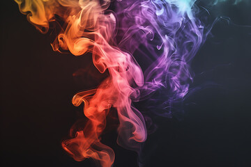 Fototapeta premium Floating smoke-like shapes in various colors on a black background, creating an ethereal and mesmerizing visual effect.