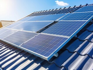 Solar panels installed on a residential rooftop, generating clean energy.