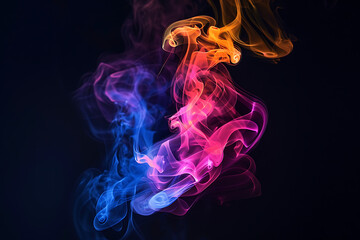 Obraz premium Floating smoke-like shapes in various colors on a black background, creating an ethereal and mesmerizing visual effect.
