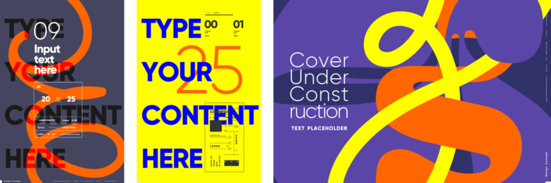 A vibrant set of posters featuring customizable text and content areas, perfect for modern marketing campaigns. These designs use bold colors and abstract shapes, ideal for exhibitions.