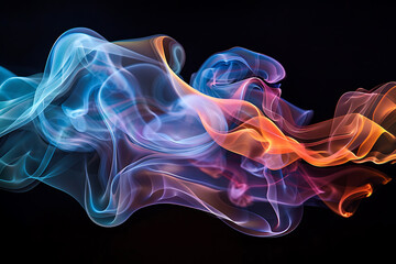 Fototapeta premium Floating smoke-like shapes in various colors on a black background, creating an ethereal and mesmerizing visual effect.