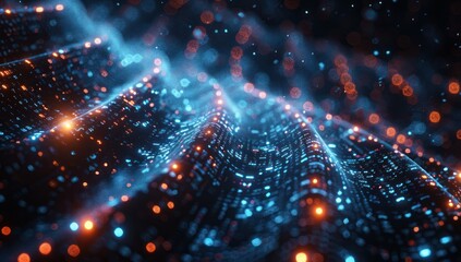 Obraz premium Abstract Digital Landscape with Glowing Lights