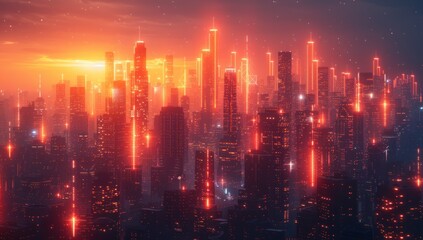 Fototapeta premium Futuristic Cityscape with Neon Lights