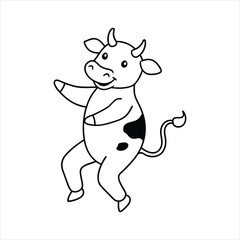 happy cow  dancing vector line art