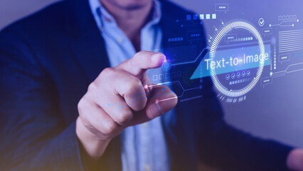 Ai tech Text to image, virtual graphic with AI, Artificial Intelligence, using command prompt for...
